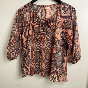 Hollister - patterned boho long sleeve top peachy coloured- medium